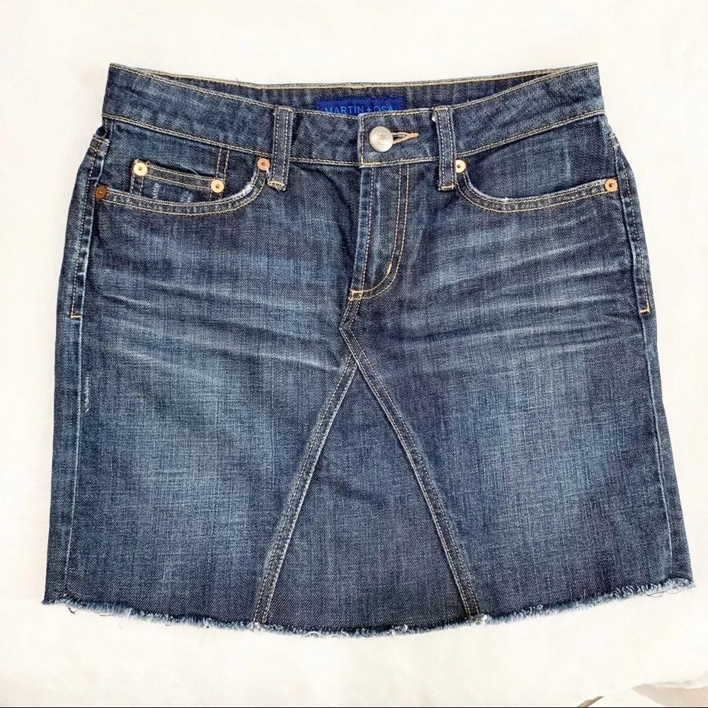 MARTIN + OSA Distressed Denim Skirt Blue - Picture 1 of 5